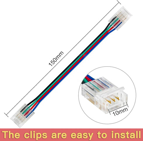 4 Pin RGB Led Connectors for 10mm Wide Strip Lights, 6 Pcs Unwired Gapless Solderless Quick Connectors