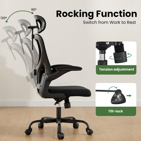 Ergonomic Office Chair, Home Office Desk Chair with Headrest, High Back Computer Chair with Armrests and Adjustable
