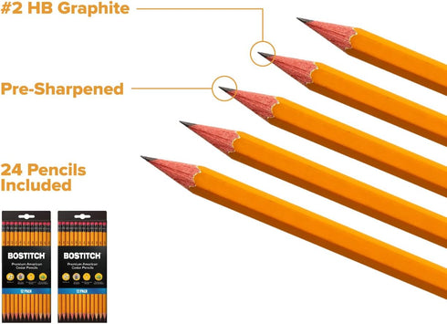 Bostitch Office Premium #2 Pencils, American Cedar Wood, Pre-Sharpened, HB Graphite, 24-Pack
