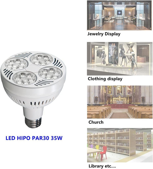 LED PAR30 Spotlight, 35W, 2900 Lumen, 10000K Cool White for Jewelry and Commercial Lighting