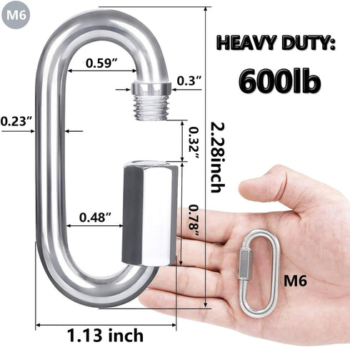 Quick Link, Lsqurel 304 Stainless Steel D Shape Locking Carabiner for Outdoor Use, Capacity 200lb to 3000lb