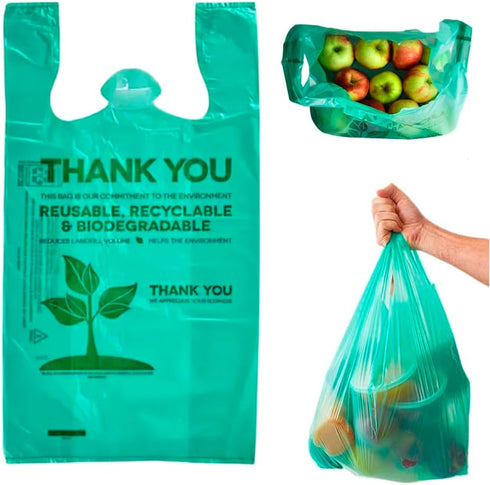 Lakesstory Biodegradable Green T-Shirt Bags | Compostable Grocery Bags | Eco-Friendly Plastic Bags