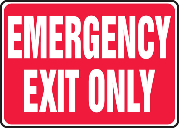 Accuform Signs Adhesive Vinyl Safety Sign - "Emergency EXIT ONLY", 7" x 10", White on Red