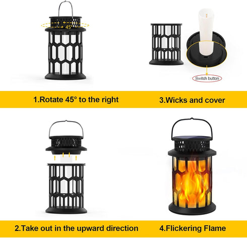 2 Packs Solar Lights for Outside, Upgraded Solar Lanterns Flickering Flame Outdoor Waterproof Hanging Lanterns
