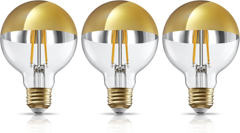 TORCHSTAR Dimmable Half Chrome Light Bulb, 7W (75W Eqv.), E26 Gold Dipped Bulb, Anti Glare LED for Bathroom, 3000K,