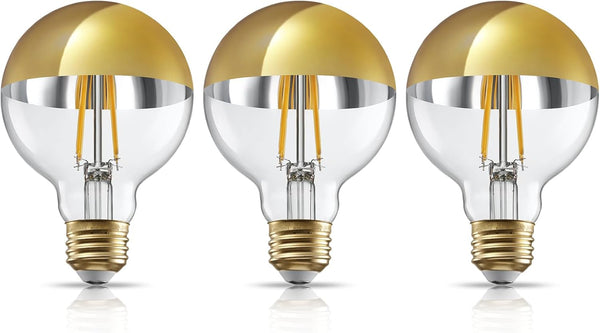 TORCHSTAR Dimmable Half Chrome Light Bulb, 7W (75W Eqv.), E26 Gold Dipped Bulb, Anti Glare LED for Bathroom, 3000K,