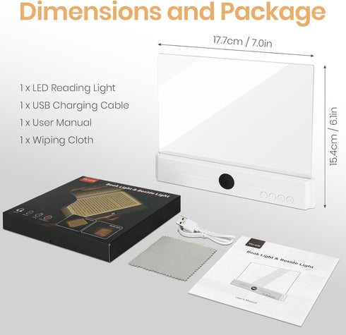 3 Dimmable Smart Flat Book Light, Rechargeable Clear LED Reading Light with Colors & Timer, Full Page Panel Plate Lamp