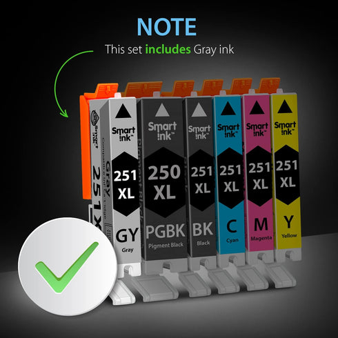 Smart Ink Compatible Ink Cartridge Replacement for Canon PIXMA CLI-251XL PGI-250XL (6 Combo Pack; 1PGBK & 1BK/C/M/Y/GY)