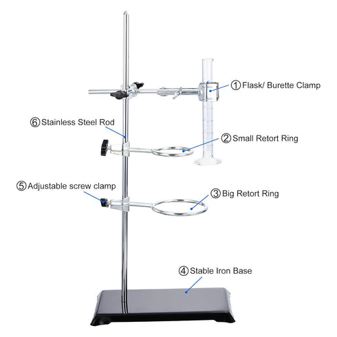 PATIKIL 20 Inch Lab Stand Set with Clamp, 1 Flask Clamp & 2 Retort Rings for Chemistry Laboratory, Black Support