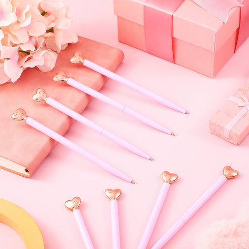 Chinco 12 Pieces Pink Heart Shaped Retractable Metal Pens, Cute Black Ink Ballpoint for Women Gifts
