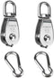 2PCS 304 Stainless Steel Single Pulley Block M15, Wire Rope Crane Pulley Block with 2PCS Spring Snap Hook.