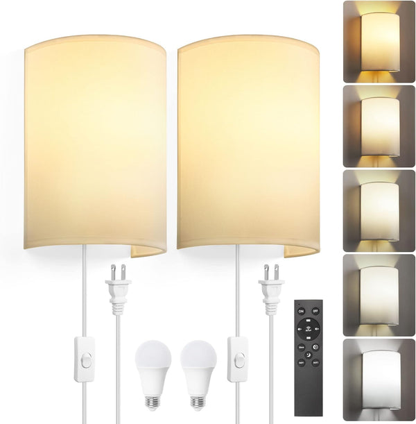 GOODATE Plug in Wall Sconces, Stepless Colors 2700K-6500K & Stepless Dimming, Wall Sconces