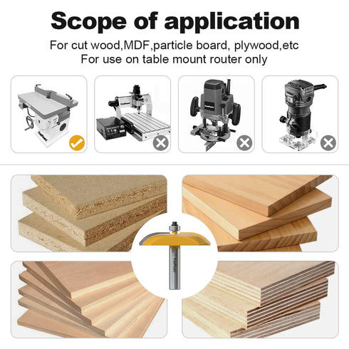1/2 inch 3-1/8-Inch FivePears Cove Raised Panel Router Bit Shank for Making Cabinet Door, Diameter, Used in Combination