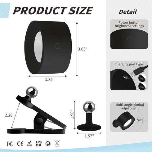 2 3 Dimmable 360 Adetu Pcs LED Wall Mounted Lights, RGB Wall Sconces Lamp with Rechargeable Battery Operated USB Port