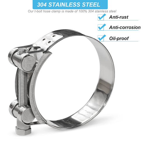 AKIHISA 2 Pack T-Bolt Hose Clamp, 149-161mm ID Range, 304 Stainless Steel Heavy Duty Pipe Clamp