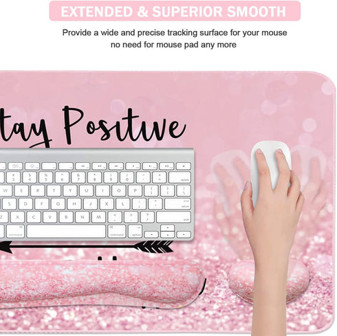 Large Mouse Pad and Keyboard Wrist Rest, 4-in-1 Gaming Desk Pad with Wrist Support for Home Office Study Game-Pink