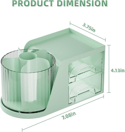 Marbrasse Desk Organizer with 2 Drawers, 360° Rotating Pen Holder, 6 Slots Pencil Organizer + 2 Drawer for Office