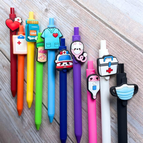 YJ PREMIUMS 10-Pack Cute Nursing Pens with Heart, Syringe Designs in Black Ink for Nurses