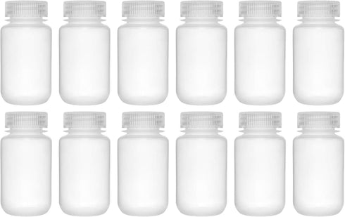 EISCO 12PK Reagent Bottles, 125ml Wide Mouth with Screw Cap, Polypropylene, Translucent