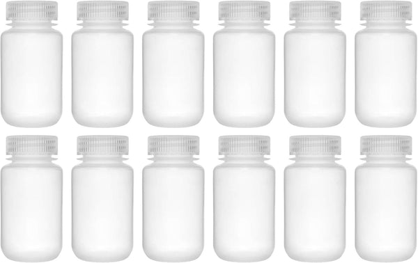 EISCO 12PK Reagent Bottles, 125ml Wide Mouth with Screw Cap, Polypropylene, Translucent