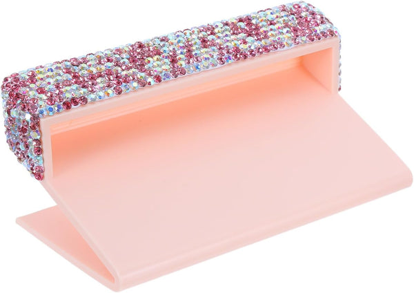 Baluue Rhinestones Business Card Holder Pink Single-sided Desk Organizer with Greeting Card