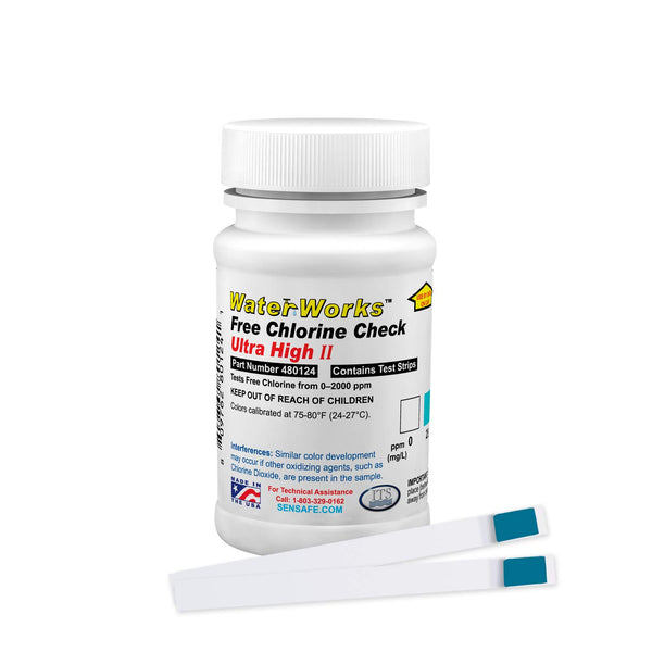 Industrial Test Systems WaterWorks 480124 Free Chlorine Test Strip, 0-2000ppm Range, 61 Seconds Test Time (Bottle of 50)
