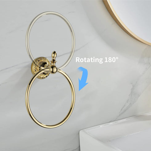 Leyden Polished Gold Towel Ring, Bathroom Hand Towel Holder Wall Mounted Gold Towel Rack Round by Leyden