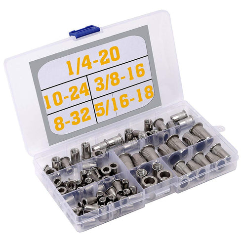 Stainless Steel Rivet Nuts Kit, #8-32, #10-24, 1/4"-20, 5/16"-18, 3/8"-16 Threaded Insert Nutserts