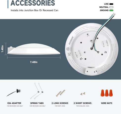 3CCT Countdown 16W 1000Lm, 2Pack ECOELER PIR Motion Sensor Ceiling Light, Selectable Occupancy Light with Time & Light