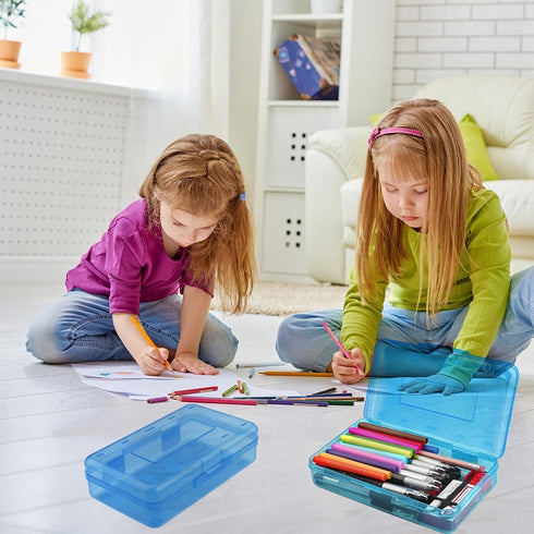 Pencil Box, Clear Pencil Case, Large Capacity Plastic Hard Pencils Case Crayon Box with Snap-Tight Lid Stackable