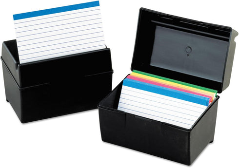 Oxford 01351 Plastic Index Card Flip Top File Box, Holds 300 3 x 5 Cards, Matte Black (1 EA)
