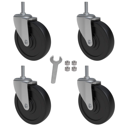 AAGUT 4 Inch Rubber Swivel Stem Caster, 1/2"-13x1.5 Threaded Stem, 4 Pack with Nuts