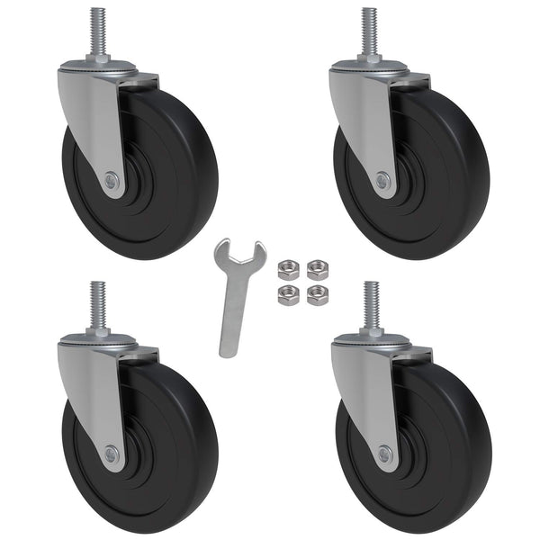 AAGUT 4 Inch Rubber Swivel Stem Caster, 1/2"-13x1.5 Threaded Stem, 4 Pack with Nuts