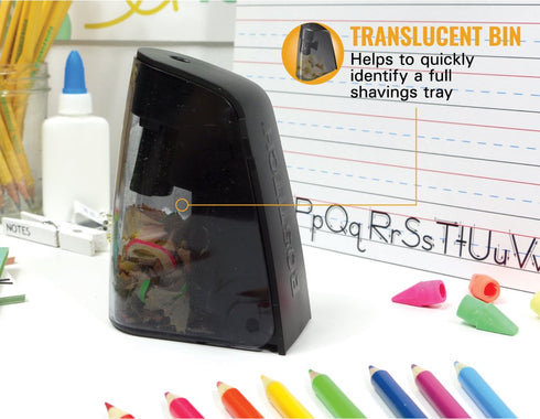 Bostitch Office Battery Pencil Sharpener, Hinged Tray, Colored Pencil Compatible, Blue (BPS2-BLUE) and Black (BPS2-BLK)