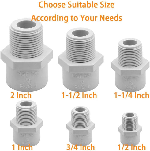 PVC Fittings Male Adapter (Socket x Male Pipe Thread) 2 Way 2 Inch, 2 Pack for 2 Inch Sch40 PVC Pipe