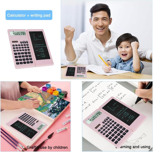 Scientific Calculators for Middle School & High School, Solar and Battery Power with Notepad, 10 Digits Digital (Pink)