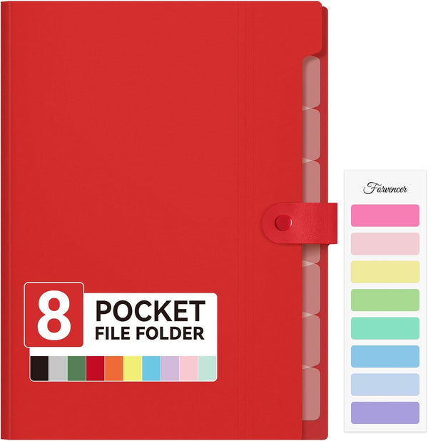 Forvencer Expanding File Folder, 8 Pocket Accordion Organizer, Cute Red Portable Document Folders for School Office