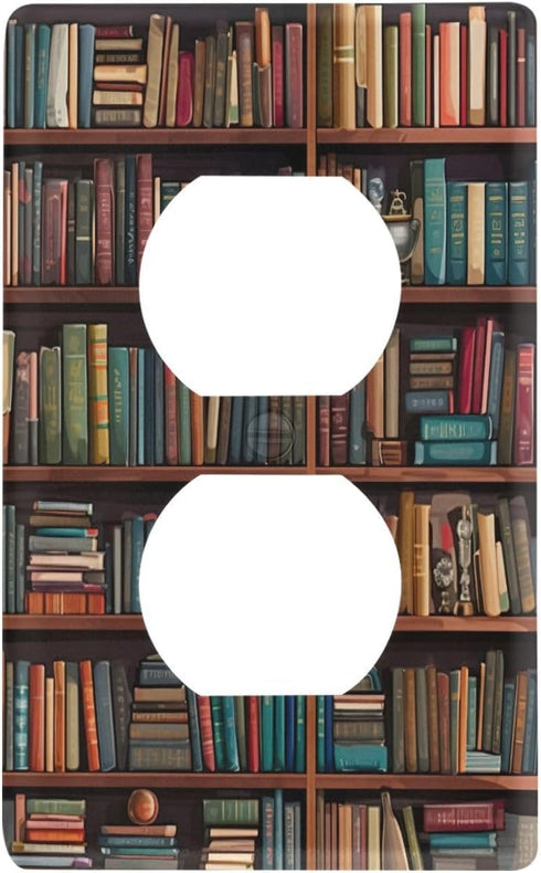 Duplex Receptacle Outlet Wall Plate - 1 Gang Standard Size Library Bookshelf