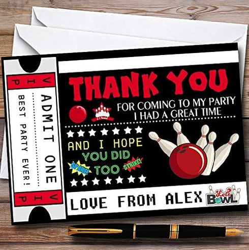 The Card Zoo Bowling Ticket Personalized Childrens Birthday Party Thank You Cards
