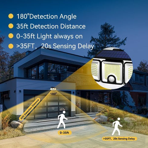 223 IP65 3 90-360 (2 Packs) Solar Lights Outdoor with Motion Sensor, LED Security Light Outdoor, Waterproof LED