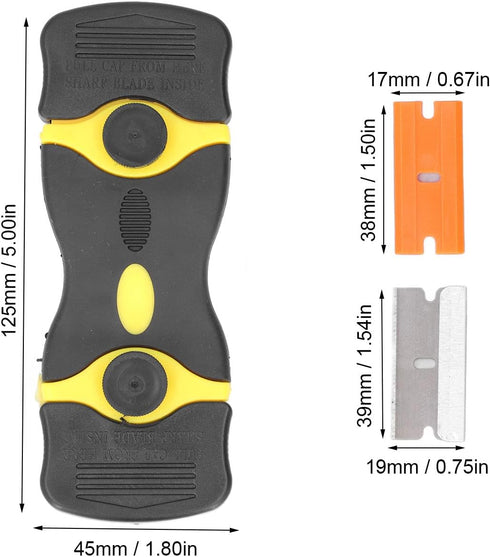 2 in 1 Scraper Tool, Ergonomic Handle ABS Metal Plastic Blades Razor Scrapers 2Pcs for Boat (Black+Yellow)