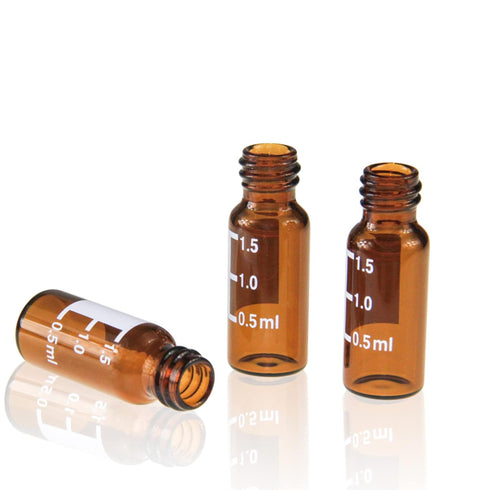2 ML Amber Autosampler Vial, 8-425 HPLC Chromatography Lab Vial with Writing Area, Black Screw Cap & Septa, 100 pcs