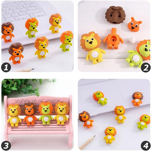 Totority 20pcs Little Lion Mini Erasers, Cute Animal Erasers for Kids, Portable Pencil Erasers