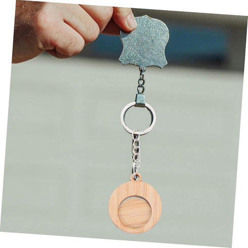 4pcs TEHAUX Bamboo Keychain Shopping Trolley Tokens Lightweight Wooden Keyring for Shopping Cart Use