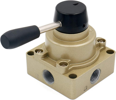 Baomain Pneumatic Rotary Lever Hand Control Valve HV-03 PT 3/8 3 Position 4 Way Air Flow Control