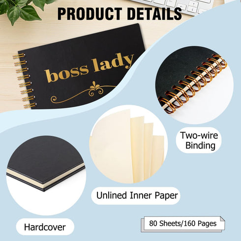 Boss Lady Black Golden Hardcover Spiral Notebook, 160 Pages, Unique Office Gift Idea for Women Boss Mentor Leader