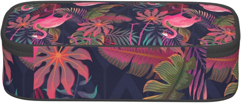Tropical Palm Leaf Pink Flamingos Pencil Case Bag - School Office Marker Desk Organizer for Kids, Students