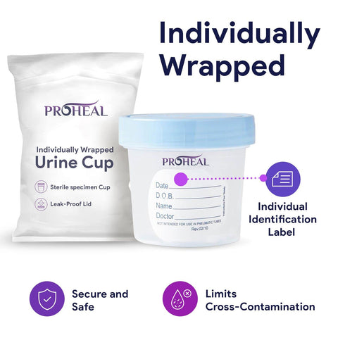 (2PK)- 4 oz. Sterile Urine Specimen Cups with Lids Sample Urine Cups for Specimen Collection - Individually Wrapped