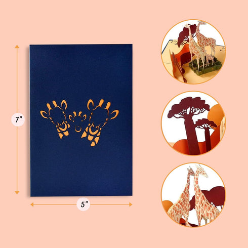 CUTE POPUP Family Reunion 3D Greeting Card with Giraffes on Safari Design for Family, Friends