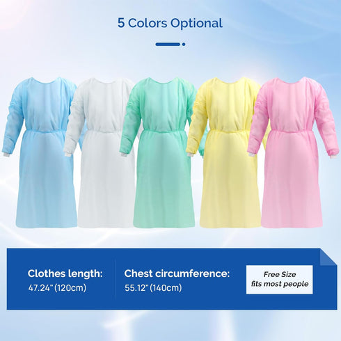10 47.24" JMU Pcs Disposable Isolation Gowns Green, Polypropylene Medical Gowns with Knitted Cuffs, Length